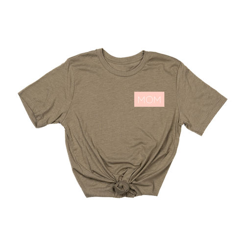 Mom (Boxed Collection, Pocket, Ballerina Pink Box/White Text) - Tee (Olive)