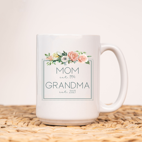 Mom to Grandma Announcement (Customizable Names & Years) - Coffee Mug (White)