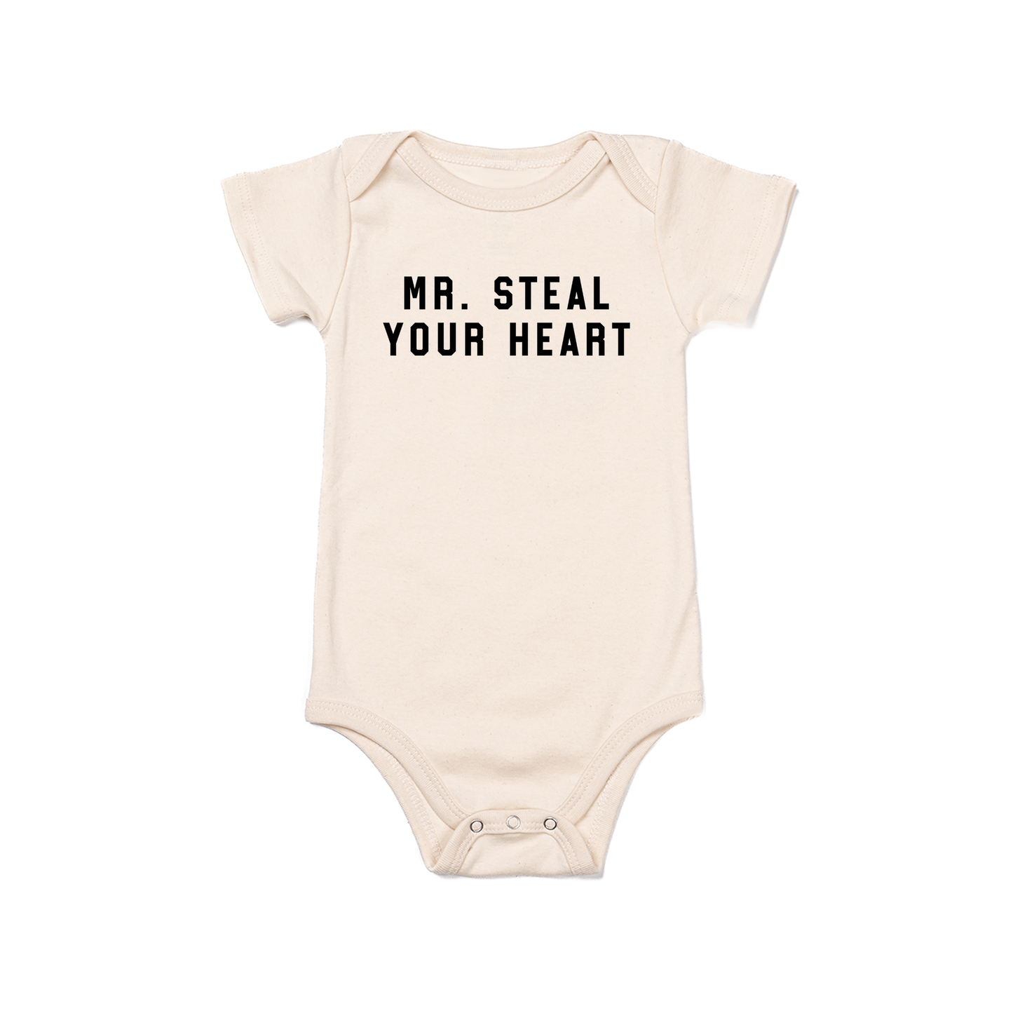 Mr. Steal Your Heart (Black) - Bodysuit (Natural, Short Sleeve)