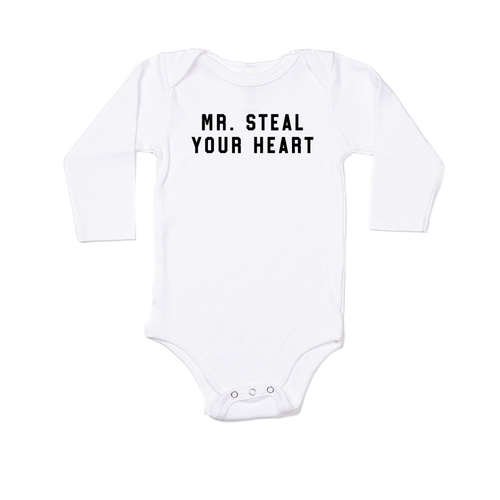Mr. Steal Your Heart (Black) - Bodysuit (White, Long Sleeve)