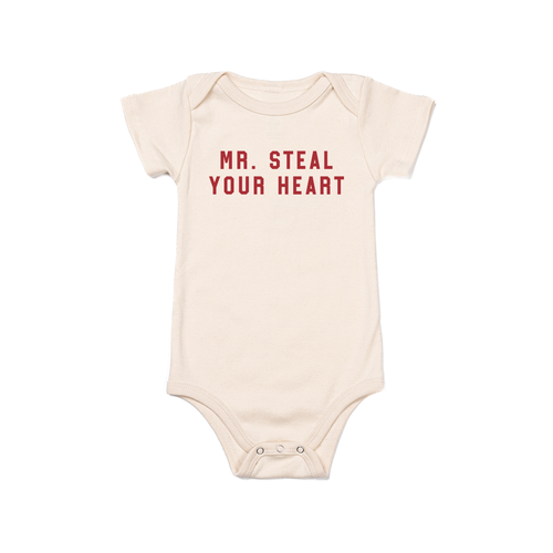 Mr. Steal Your Heart (Red) - Bodysuit (Natural, Short Sleeve)