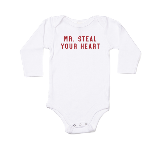 Mr. Steal Your Heart (Red) - Bodysuit (White, Long Sleeve)