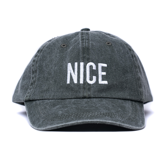 NICE (White) - Baseball Hat (Charcoal)