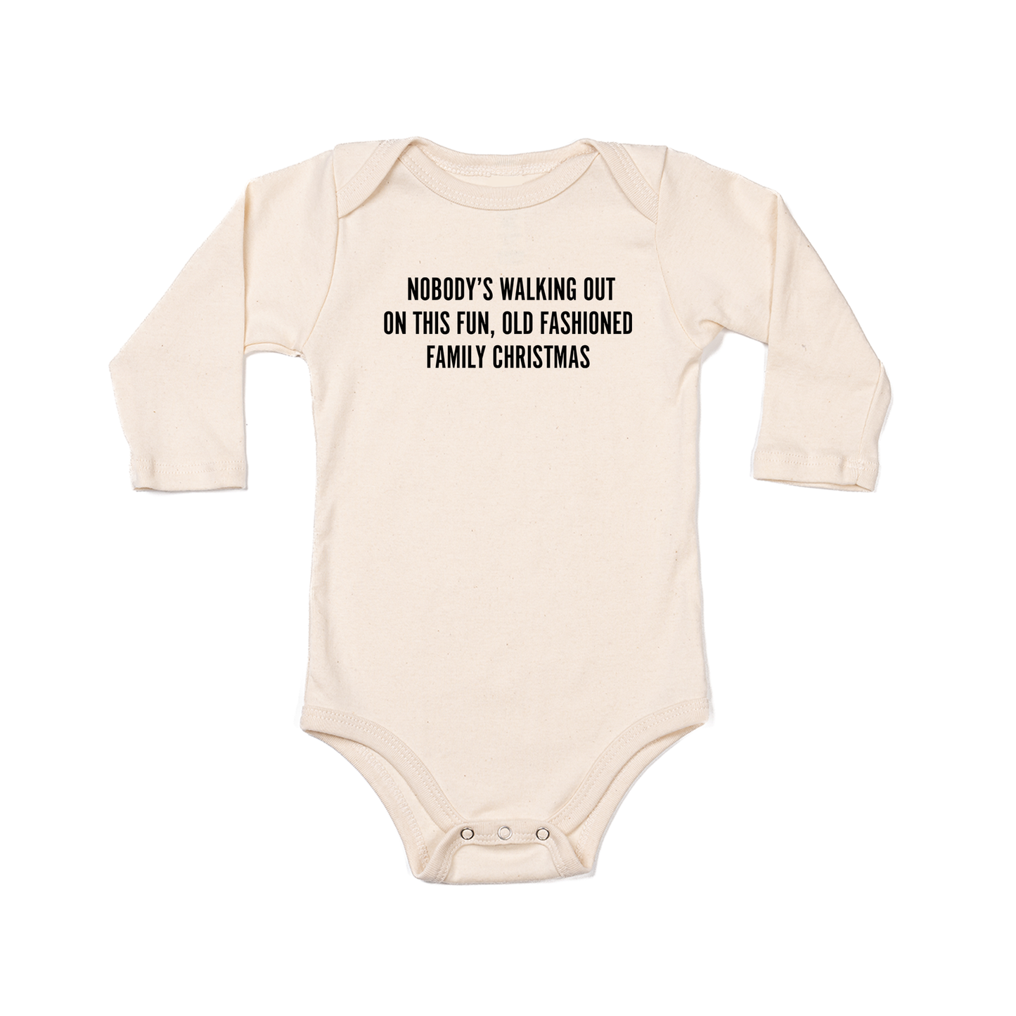 Nobody's walking out on this fun old fashioned family Christmas (Black) - Bodysuit (Natural, Long Sleeve)