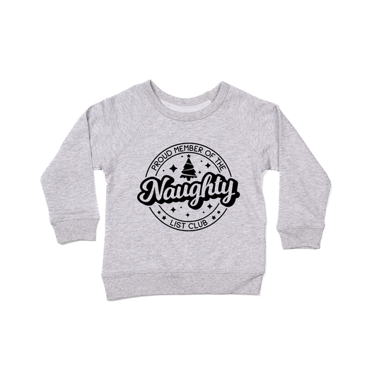 Naughty List Club (Black) - Kids Sweatshirt (Heather Gray)