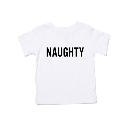 Naughty (Version 2, Black) - Kids Tee (White)