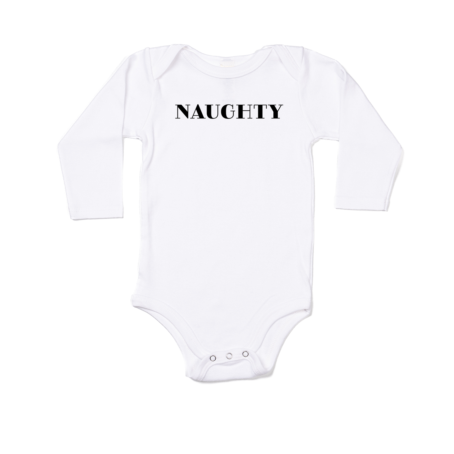 NAUGHTY (Version 1, Black) - Bodysuit (White, Long Sleeve)