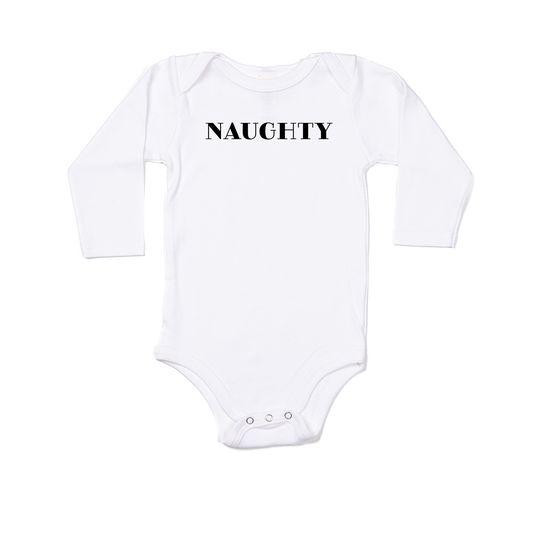 NAUGHTY (Version 1, Black) - Bodysuit (White, Long Sleeve)