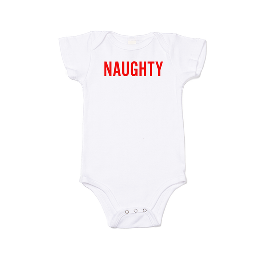 Naughty (Version 2, Red) - Bodysuit (White, Short Sleeve)