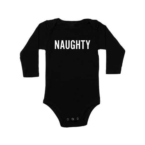 Naughty (Version 2, White) - Bodysuit (Black, Long Sleeve)