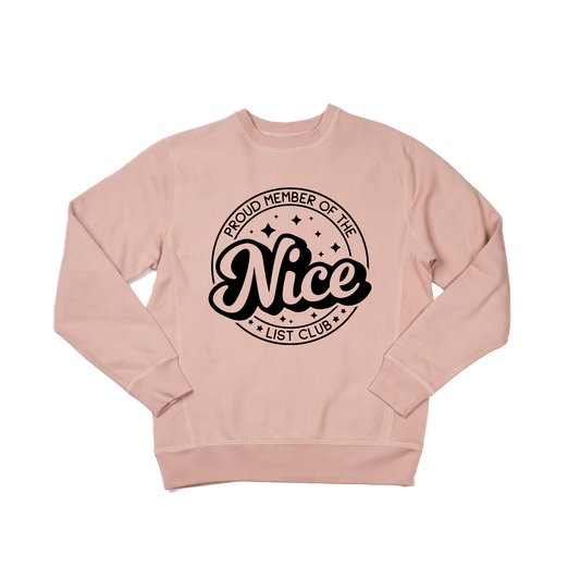Nice List Club (Black) - Heavyweight Sweatshirt (Dusty Rose)