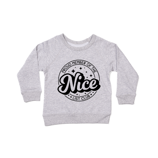 Nice List Club (Black) - Kids Sweatshirt (Heather Gray)