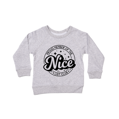 Nice List Club (Black) - Kids Sweatshirt (Heather Gray)