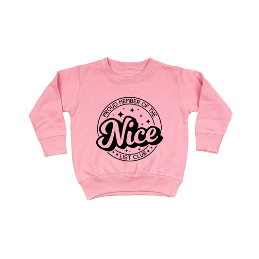 Nice List Club (Black) - Kids Sweatshirt (Pink)