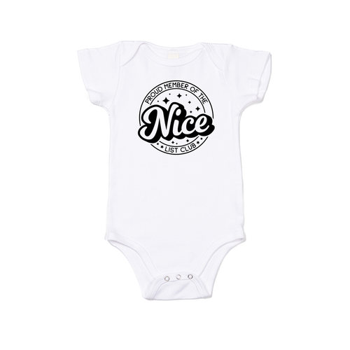 Nice List Club (Black) - Bodysuit (White, Short Sleeve)