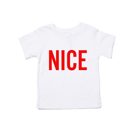 Nice (Version 2, Red) - Kids Tee (White)