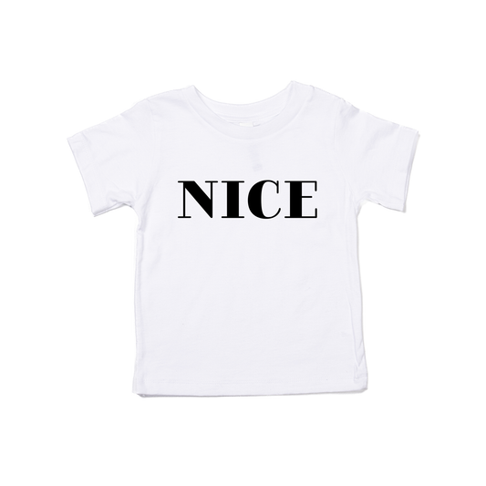 NICE (Version 1, Black) - Kids Tee (White)