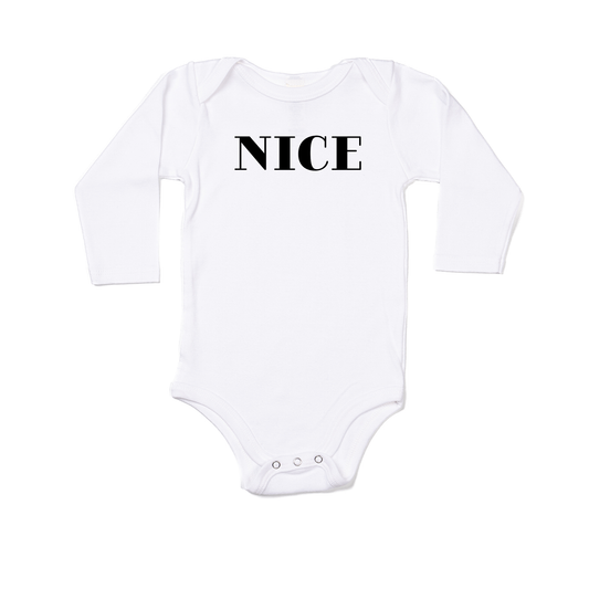 NICE (Version 1, Black) - Bodysuit (White, Long Sleeve)