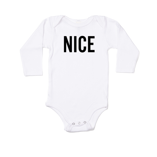 Nice (Version 2, Black) - Bodysuit (White, Long Sleeve)