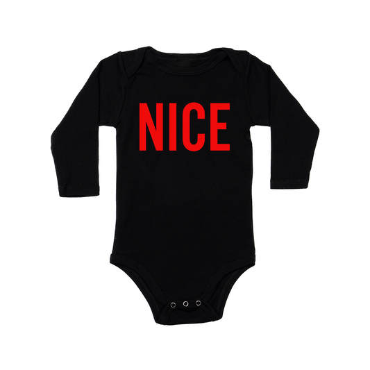 Nice (Version 2, Red) - Bodysuit (Black, Long Sleeve)