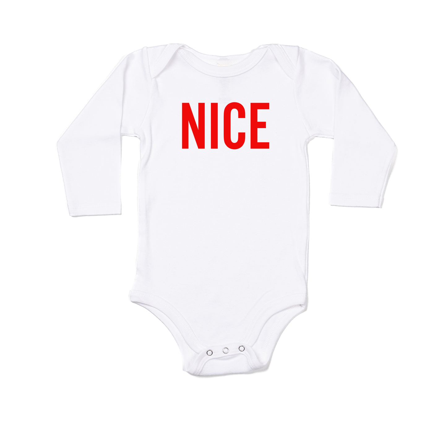 Nice (Version 2, Red) - Bodysuit (White, Long Sleeve)