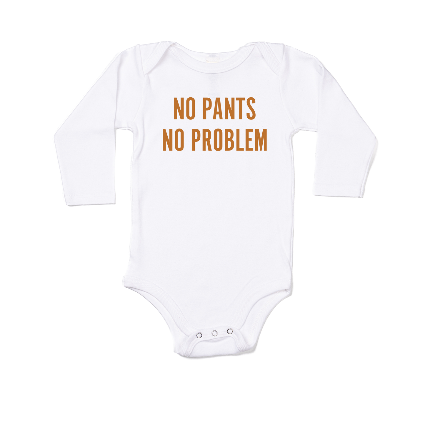 NO PANTS NO PROBLEM (Camel) - Bodysuit (White, Long Sleeve)