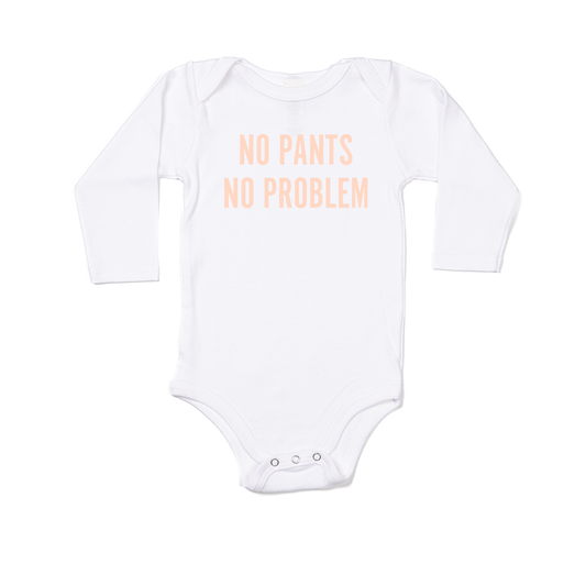 NO PANTS NO PROBLEM (Peach) - Bodysuit (White, Long Sleeve)