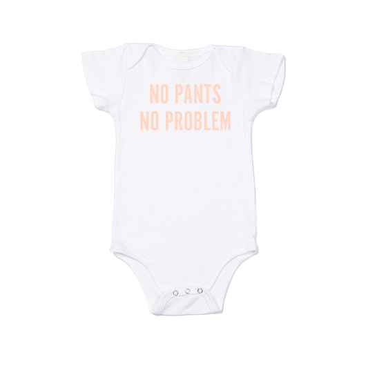 NO PANTS NO PROBLEM (Peach) - Bodysuit (White, Short Sleeve)