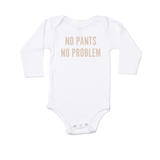 NO PANTS NO PROBLEM (Stone) - Bodysuit (White, Long Sleeve)