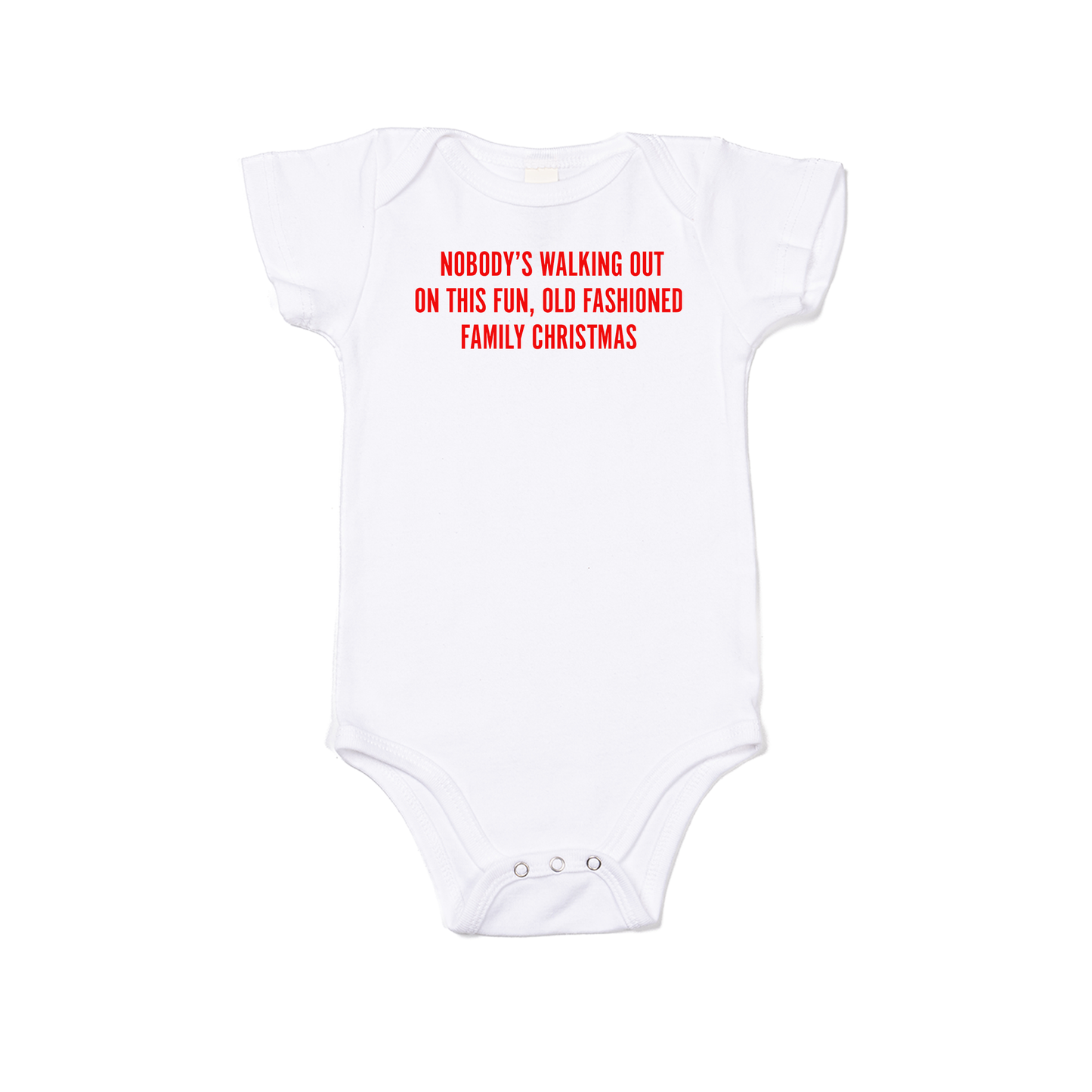 Nobody's walking out on this fun old fashioned family Christmas (Red) - Bodysuit (White, Short Sleeve)