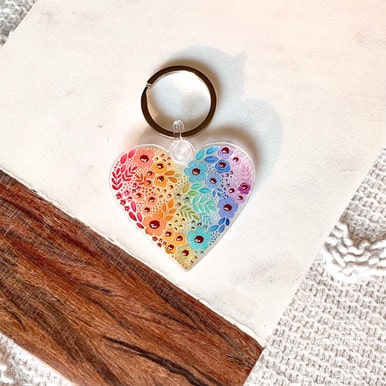 Rainbow Floral Heart Keychain