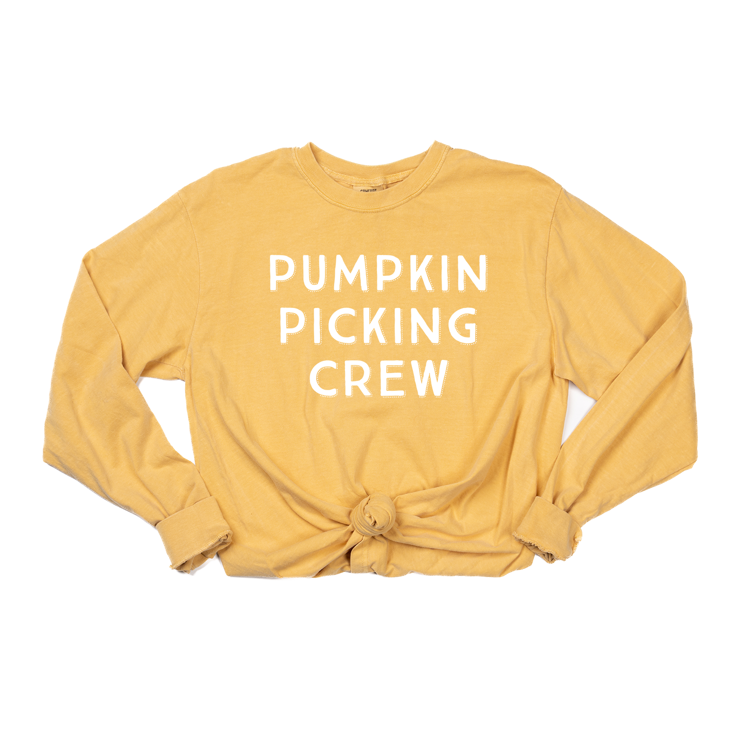 Pumpkin Picking Crew (White) - Tee (Vintage Mustard, Long Sleeve)