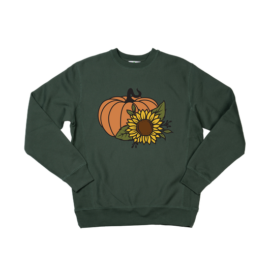Pumpkin Sunflower (Across Front) - Heavyweight Sweatshirt (Pine)