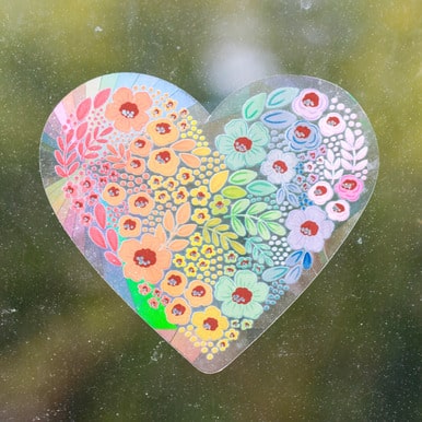 Rainbow Floral Heart Sun Catcher Sticker