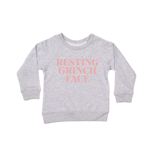 Resting Grinch Face (Pink) - Kids Sweatshirt (Heather Gray)