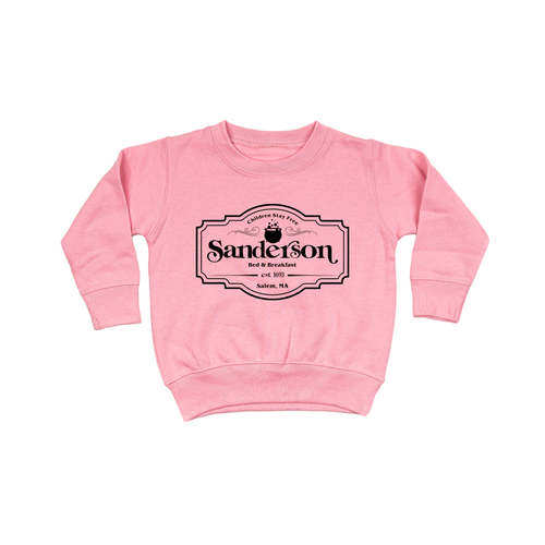 Sanderson Bed + Breakfast (Black) - Kids Sweatshirt (Pink)