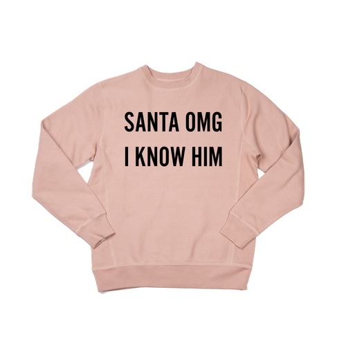 Santa OMG I Know Him (Black) - Heavyweight Sweatshirt (Dusty Rose)