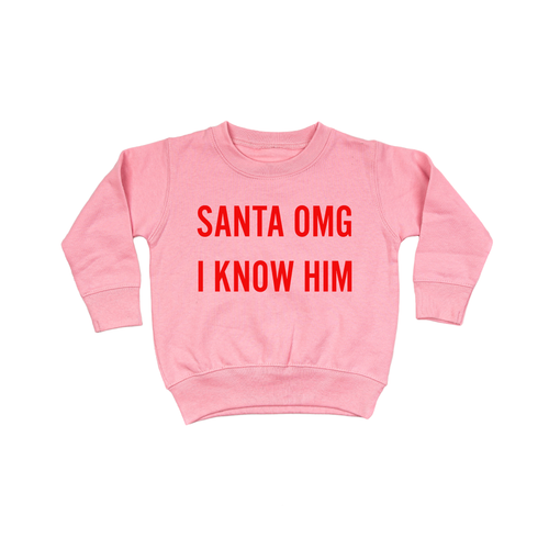 Santa OMG I Know Him (Red) - Kids Sweatshirt (Pink)