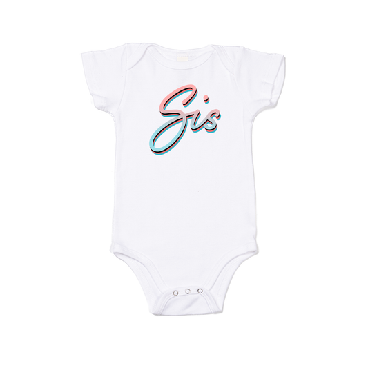 Sis (90's Inspired, Pink/Blue) - Bodysuit (White, Short Sleeve)