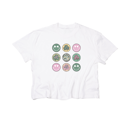 Smiley Clover Disco (St. Patrick's) - Cropped Tee (White)
