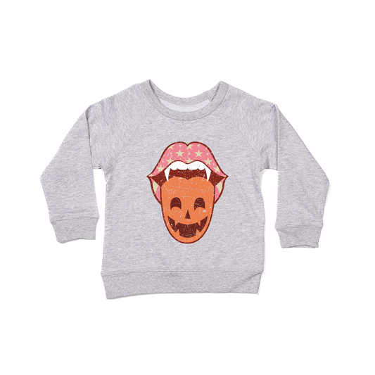 Spooky Pumpkin Tongue - Kids Sweatshirt (Heather Gray)