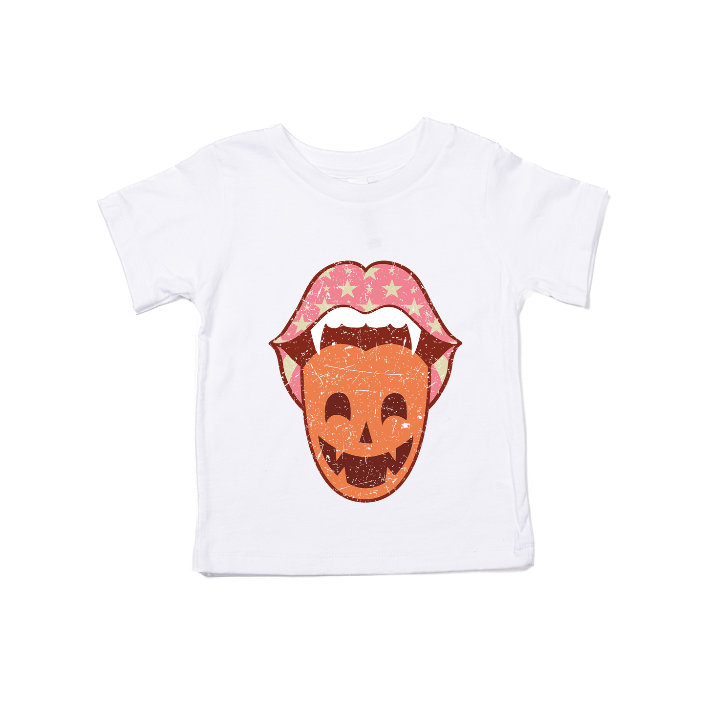 Spooky Pumpkin Tongue - Kids Tee (White)