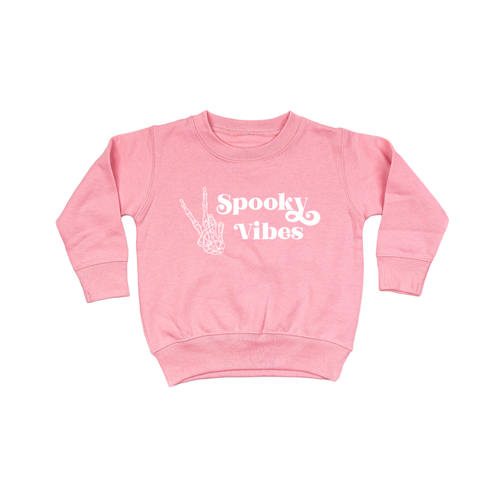 Spooky Vibes (White) - Kids Sweatshirt (Pink)