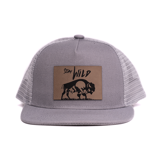 Stay Wild (Leather Patch) - Kids Trucker Hat (Light Gray)