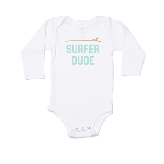 Surfer Dude (Aqua Blue) - Bodysuit (White, Long Sleeve)