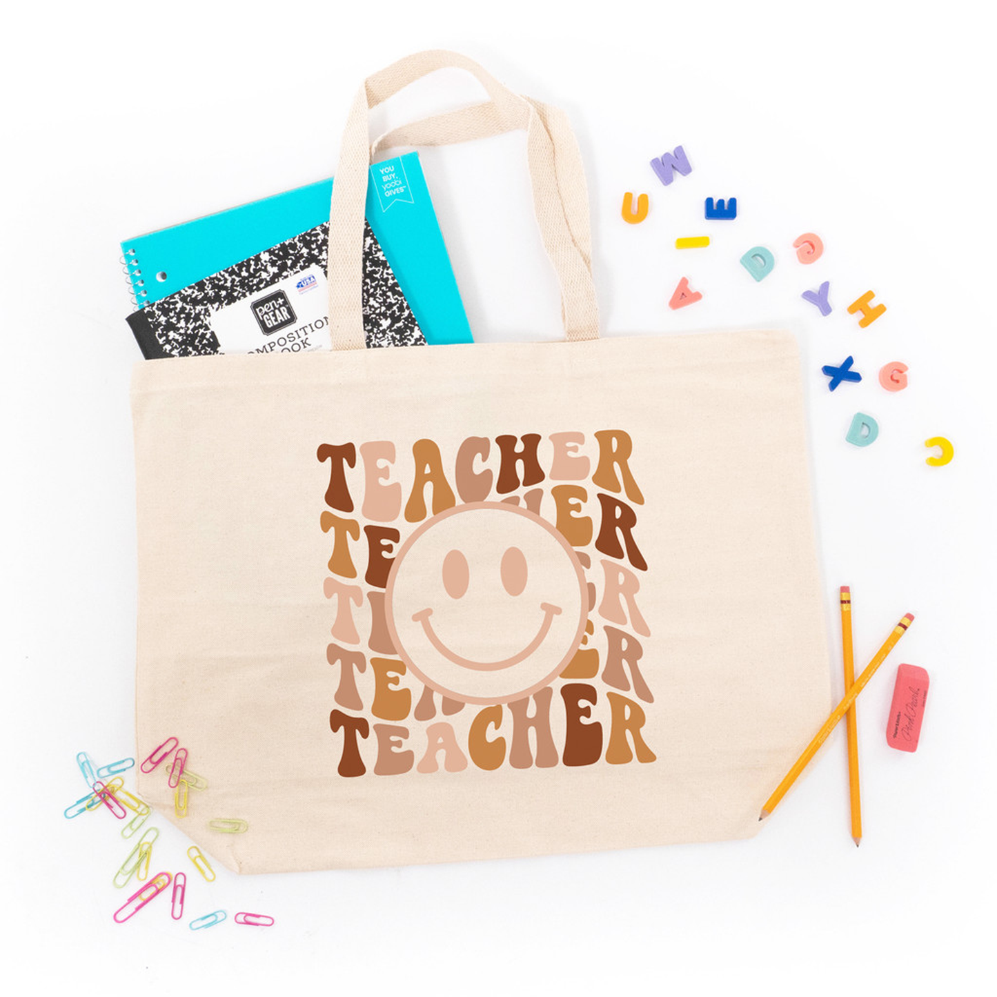 Teacher Smiley Face - Tote (Natural)