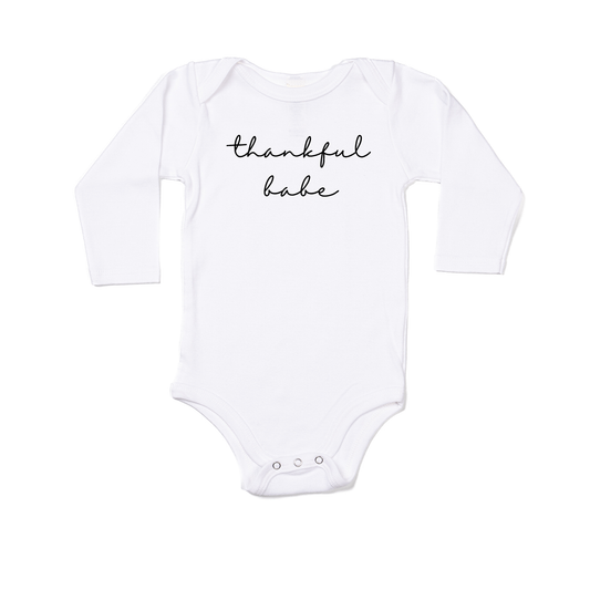 Thankful Babe (Black) - Bodysuit (White, Long Sleeve)