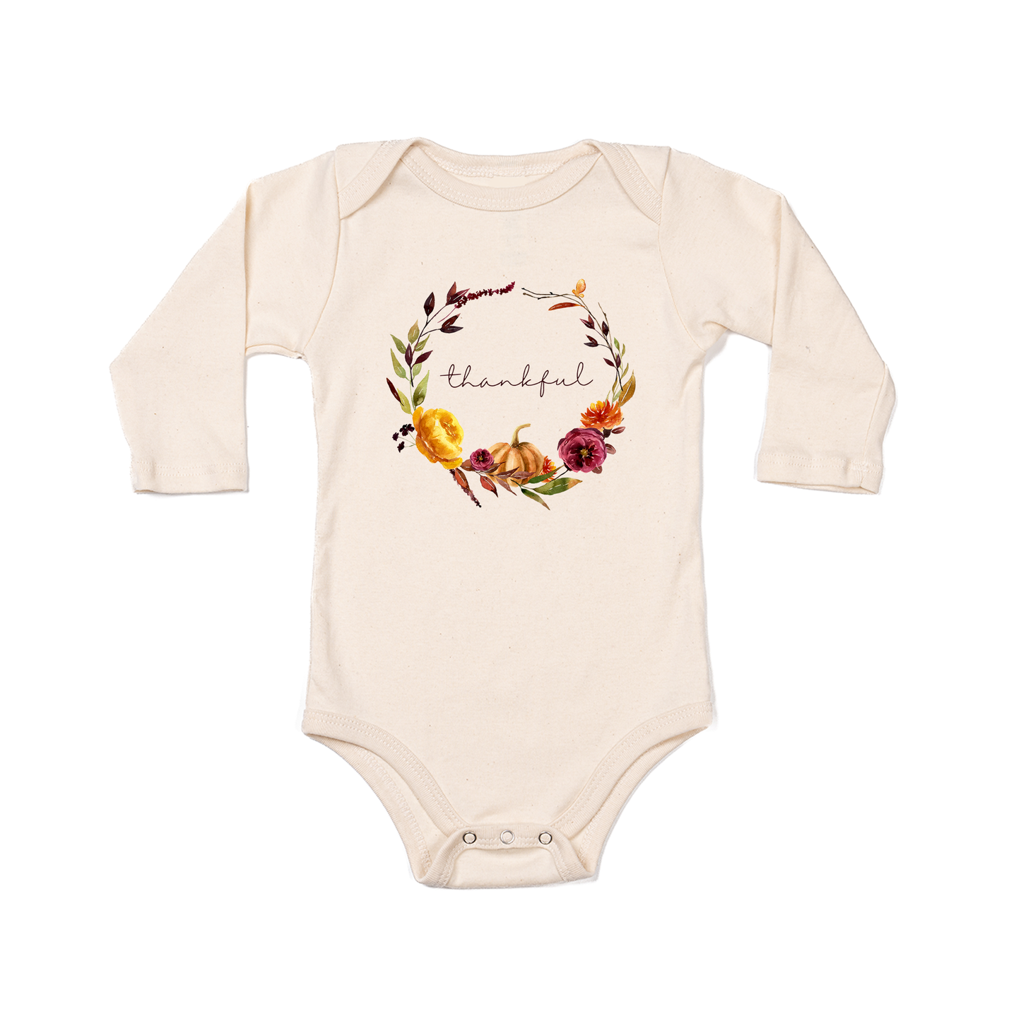 Thankful Wreath - Bodysuit (Natural, Long Sleeve)