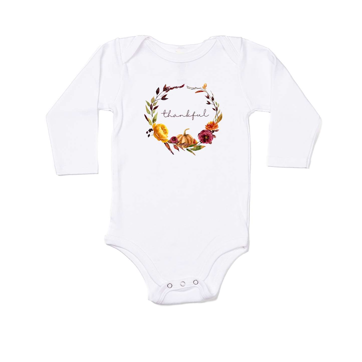 Thankful Wreath - Bodysuit (White, Long Sleeve)