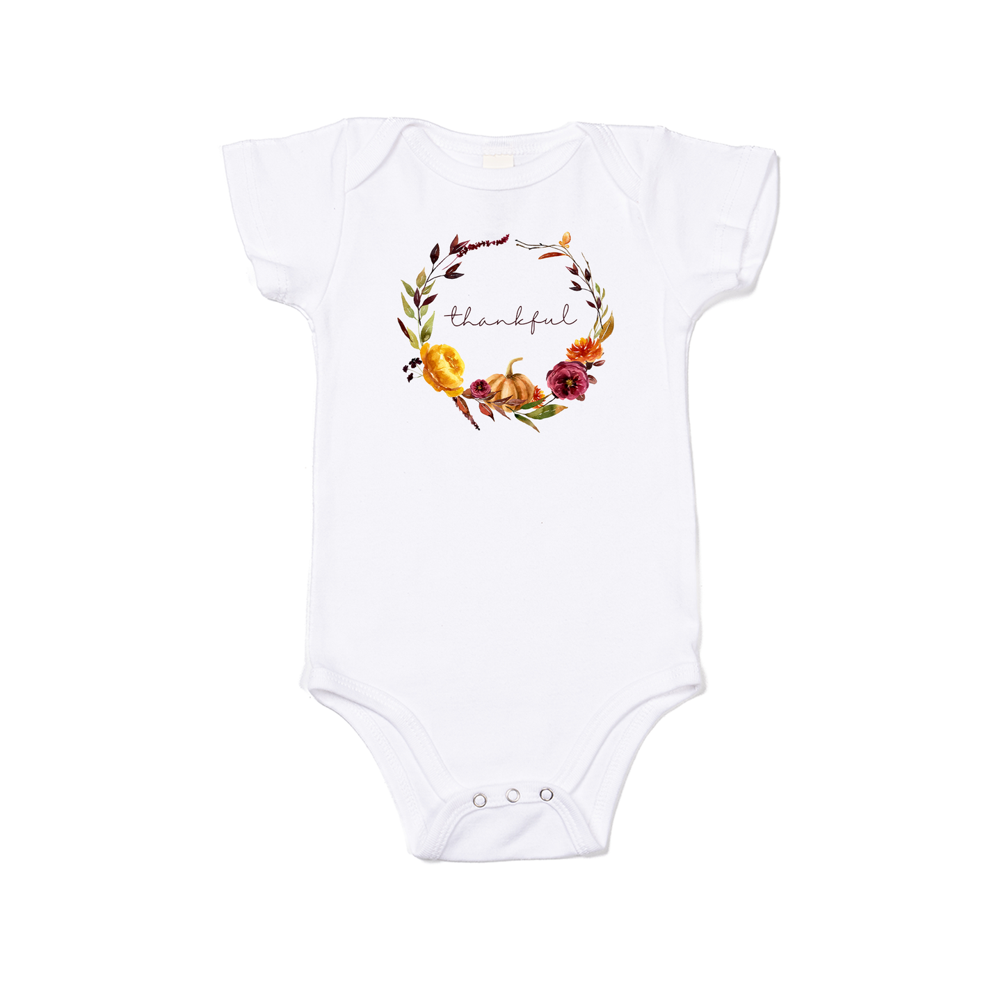 Thankful Wreath - Bodysuit (White, Short Sleeve)